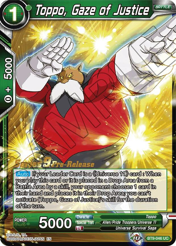 Toppo Gaze of Justice BT9-046 Universal Onslaught Pre-Release Cards Dragonball Super card