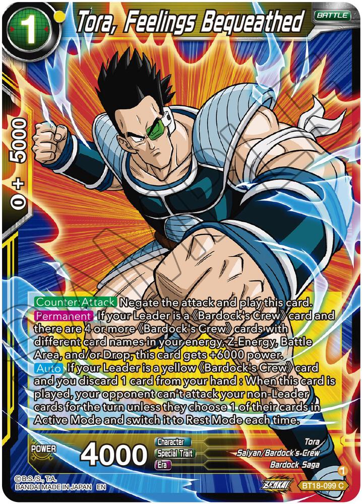 Tora Feelings Bequeathed Foil BT18-099 Dawn of the Z-Legends Dragonball Super card