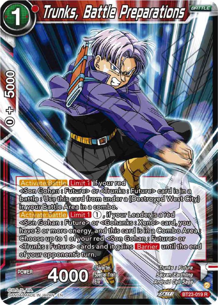 Trunks Battle Preparations BT23-019 Perfect Combination Dragonball Super card