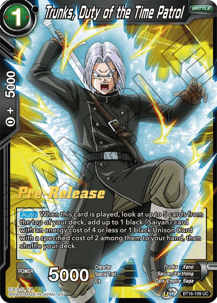 Trunks Duty of the Time Patrol BT16-109 Realm of the Gods Pre-Release Cards Dragonball Super card