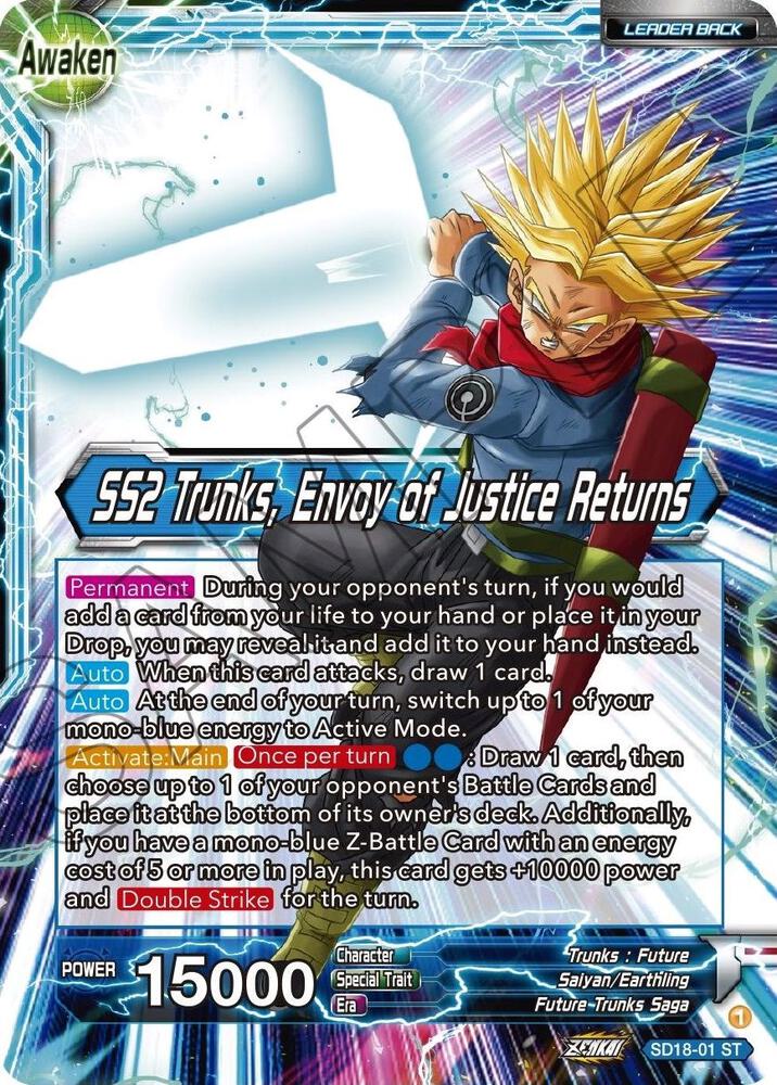 Trunks SS2 Trunks Envoy of Justice Returns Silver Foil SD18-01 Dawn of the Z-Legends Dragonball Super card