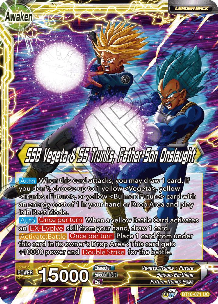Trunks SSB Vegeta and SS Trunks Father Son Onslaught Foil BT16-071 Realm of the Gods Dragonball Super card