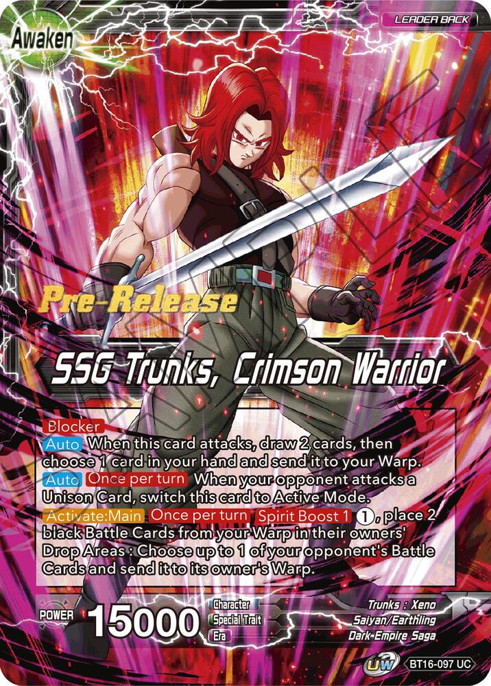 Trunks SSG Trunks Crimson Warrior BT16-097 Realm of the Gods Pre-Release Cards Dragonball Super card