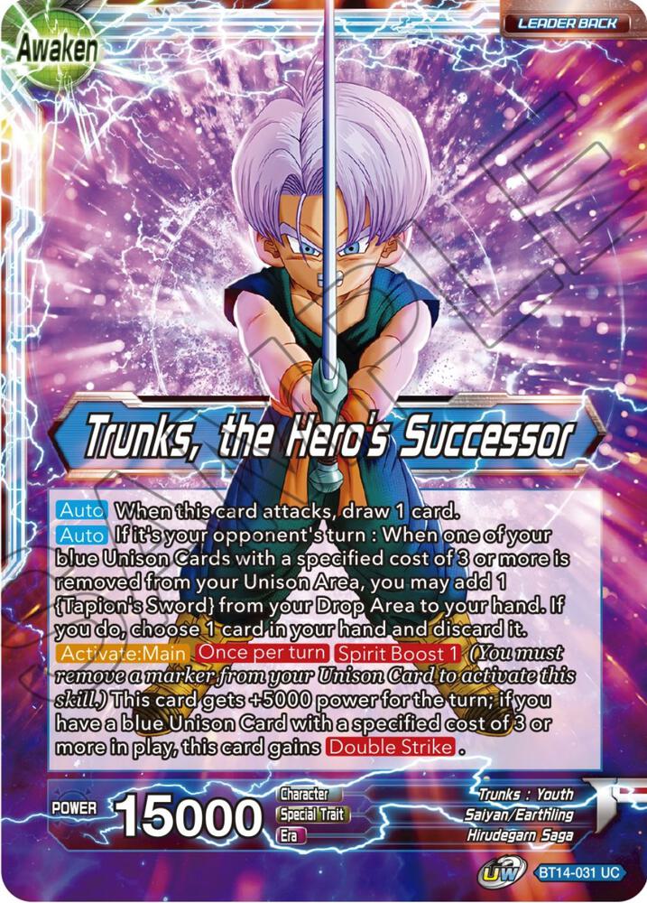 Trunks Trunks the Heros Successor BT14-031 Cross Spirits Dragonball Super card
