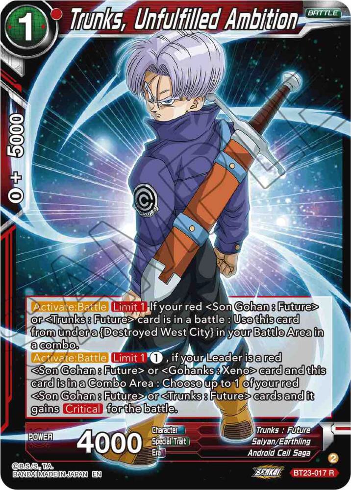 Trunks Unfulfilled Ambition Foil BT23-017 Perfect Combination Dragonball Super card