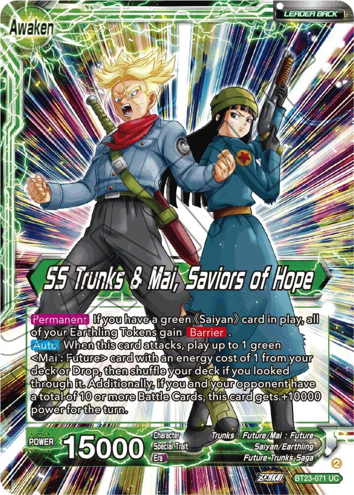 Trunks and Mai SS Trunks and Mai Saviors of Hope Foil BT23-071 Perfect Combination Dragonball Super card