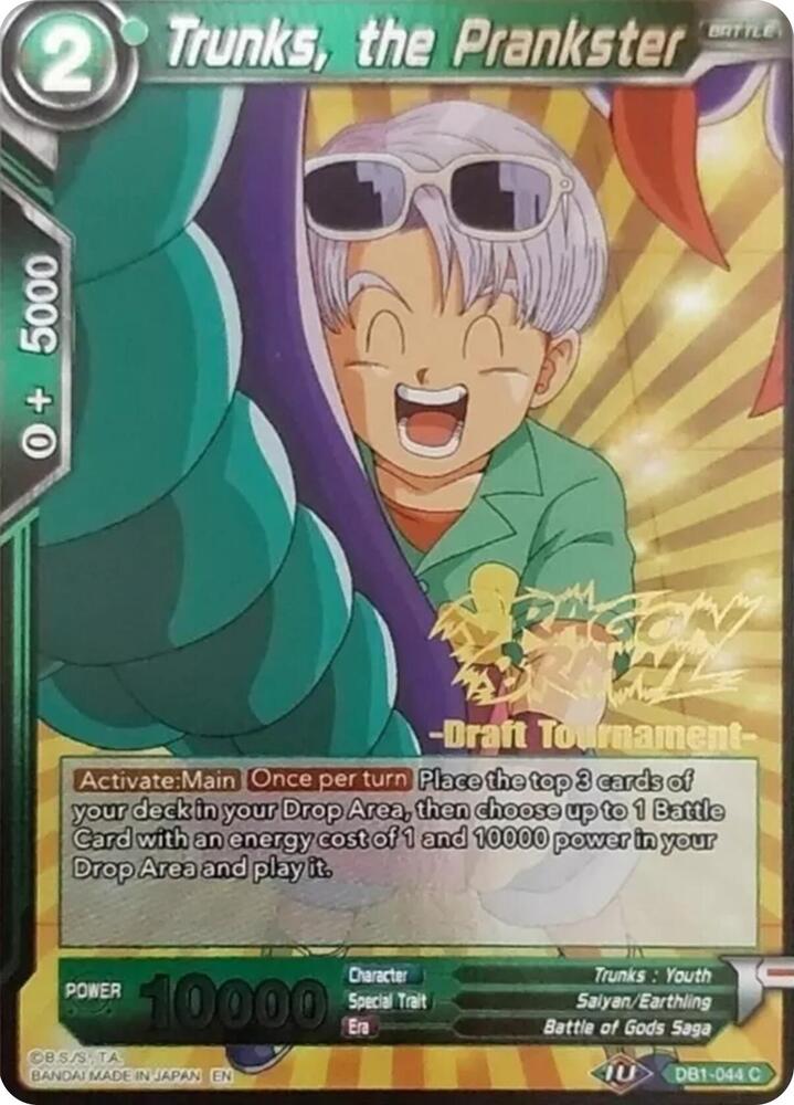 Trunks the Prankster Dragon Brawl Draft Tournament Gold Stamped Foil DB1-044 Promotion Cards Dragonball Super card