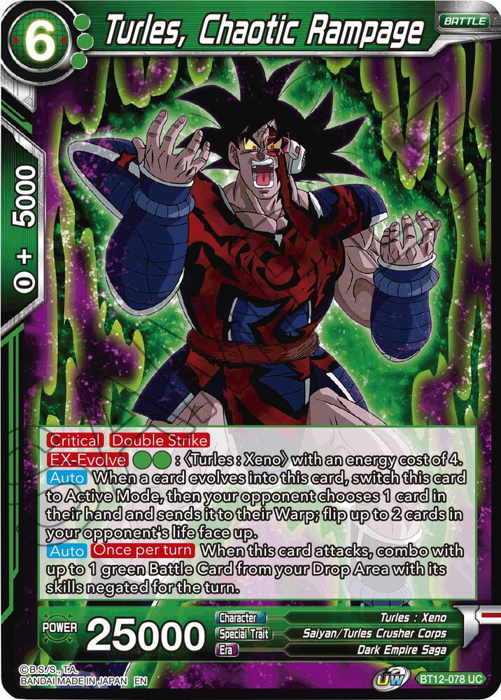 Turles Chaotic Rampage Foil BT12-078 Vicious Rejuvenation Dragonball Super card