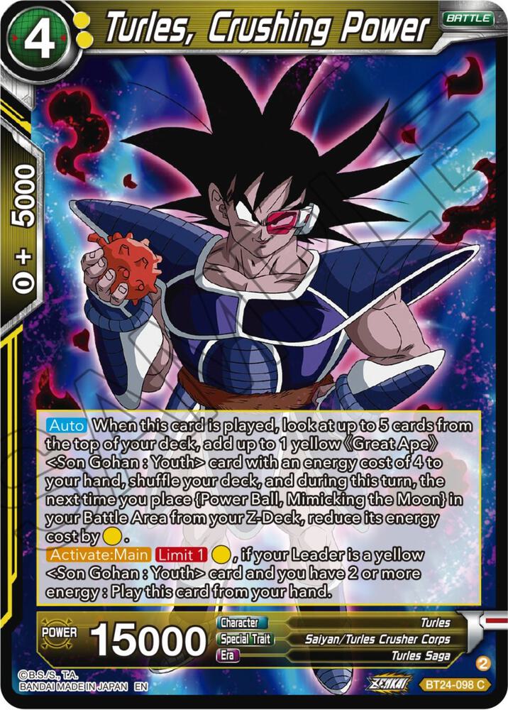 Turles Crushing Power BT24-098 Beyond Generations Dragonball Super card
