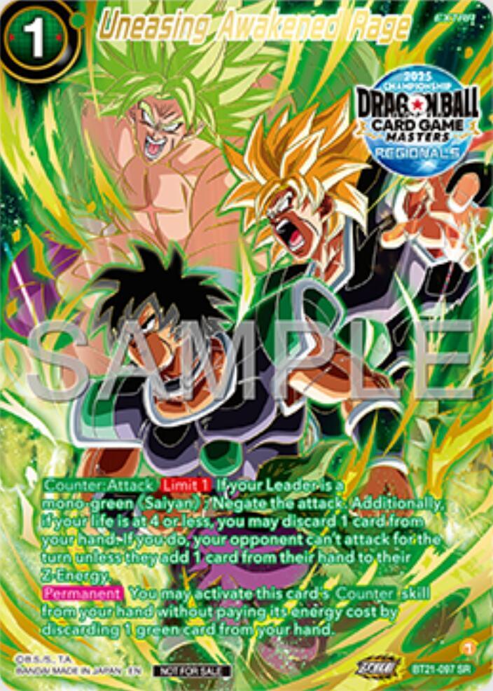 Uneasing Awakened Rage Alt Art Card BT21-097 Promotion Cards Dragonball Super card