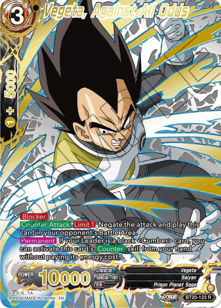 Vegeta Against All Odds Gold Stamped BT20-123 Power Absorbed Dragonball Super card