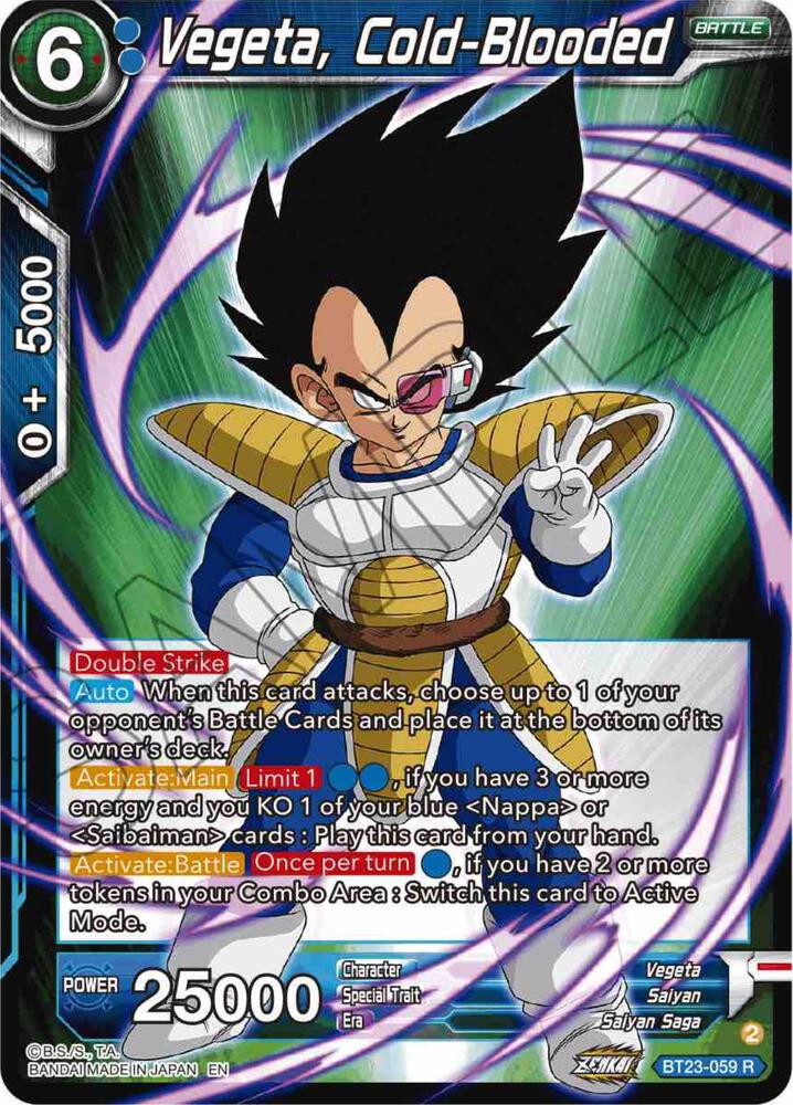 Vegeta Cold Blooded BT23-059 Perfect Combination Dragonball Super card