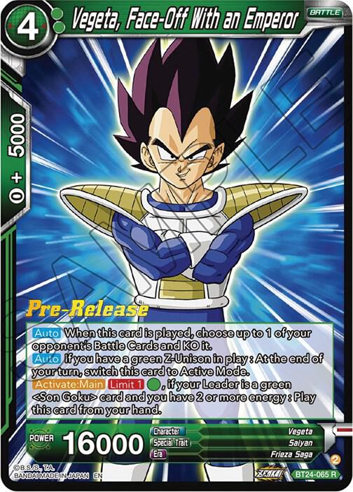 Vegeta Face Off With an Emperor BT24-065 Beyond Generations Pre-Release Cards Dragonball Super card