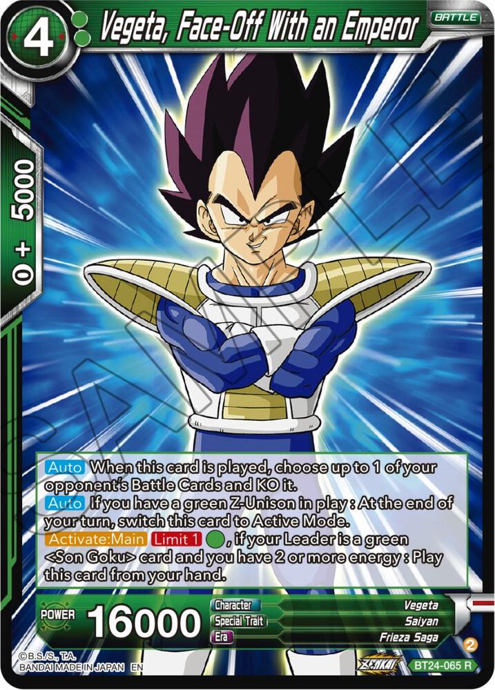 Vegeta Face Off With an Emperor BT24-065 Beyond Generations Dragonball Super card