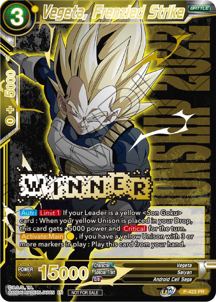 Vegeta Frenzied Strike Championship Pack 2022 Vol2 Winner Gold Stamped P-423 Promotion Cards Dragonball Super card