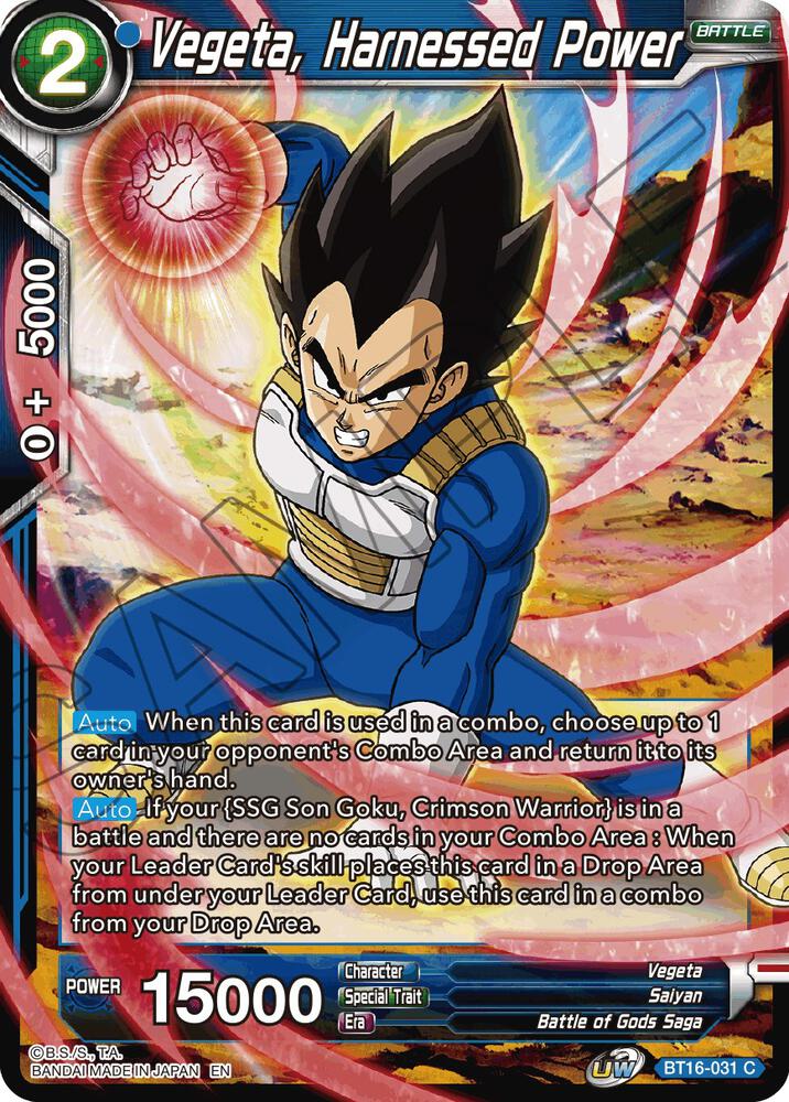 Vegeta Harnessed Power Foil BT16-031 Realm of the Gods Dragonball Super card