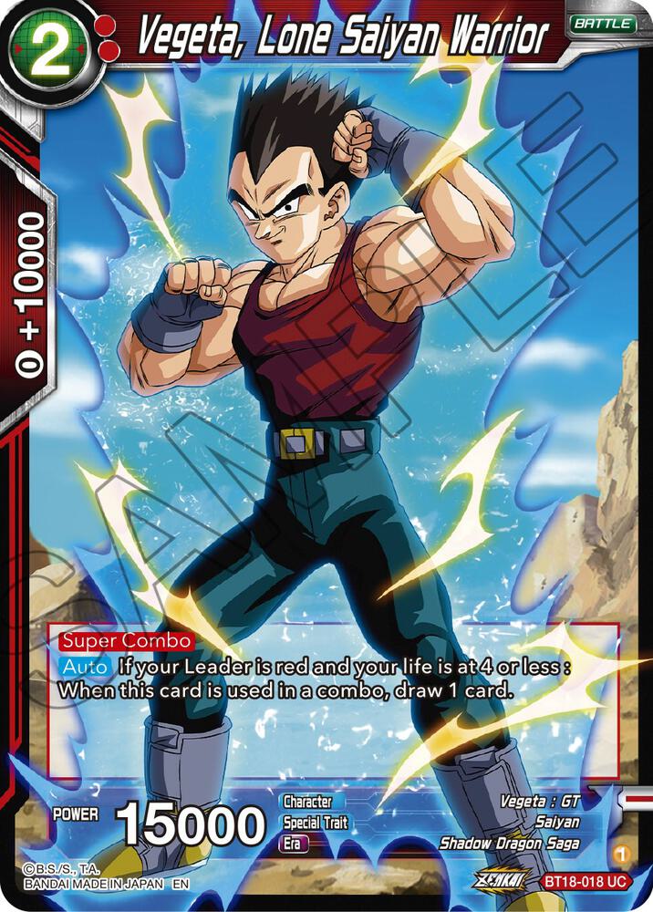 Vegeta Lone Saiyan Warrior BT18-018 Dawn of the Z-Legends Dragonball Super card