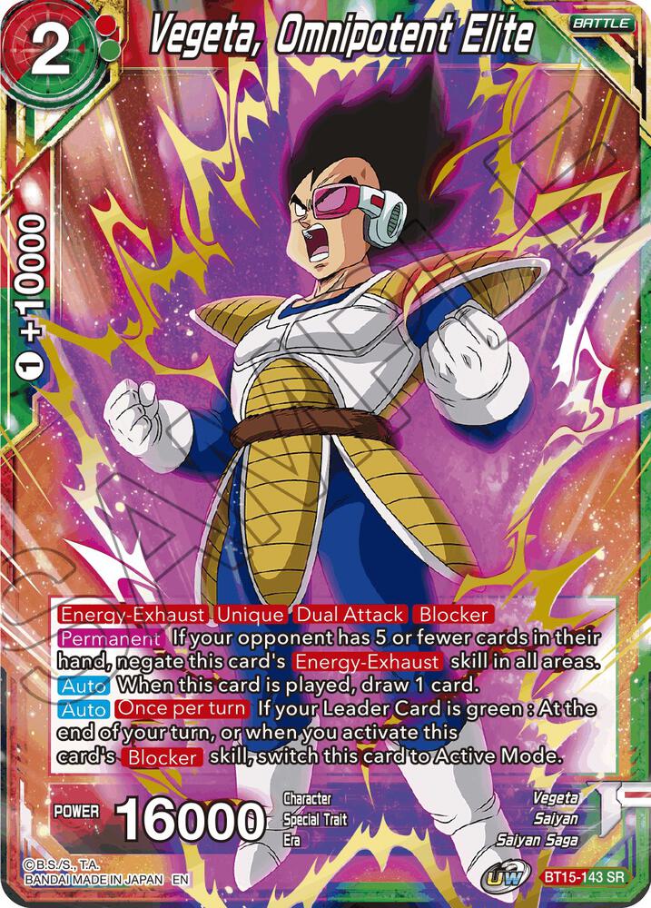 Vegeta Omnipotent Elite BT15-143 Saiyan Showdown Dragonball Super card
