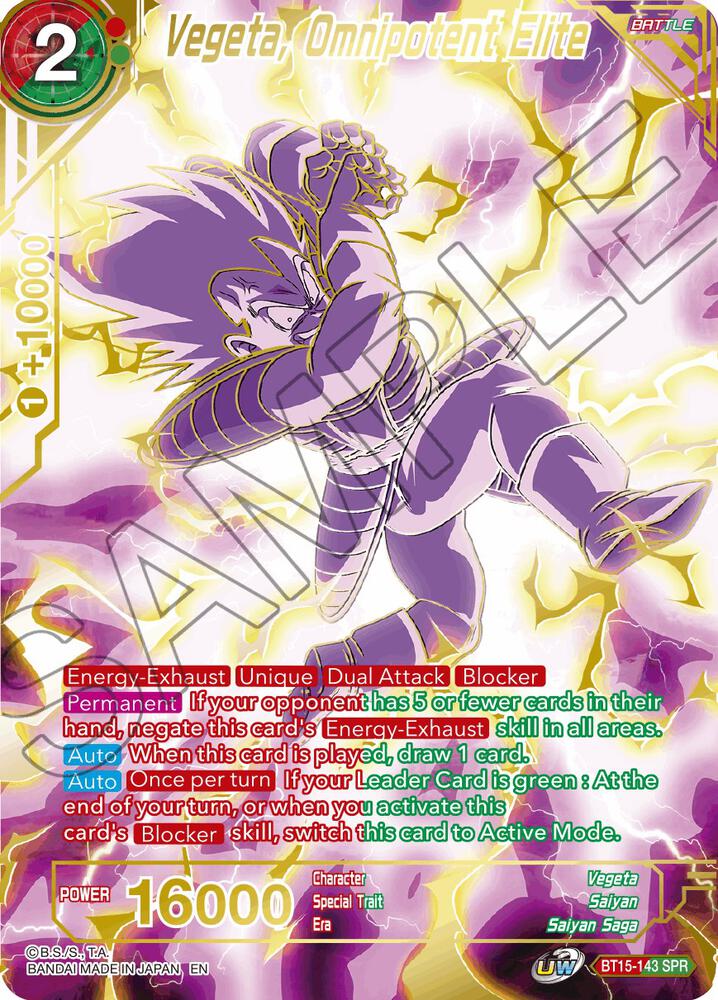 Vegeta Omnipotent Elite SPR BT15-143 Saiyan Showdown Dragonball Super card