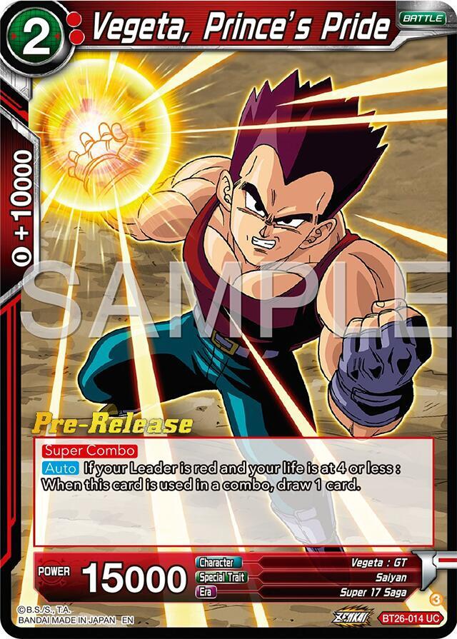 Vegeta Princes Pride BT26-014 Ultimate Advent Pre-Release Cards Dragonball Super card