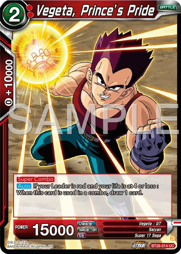 Vegeta Princes Pride BT26-014 Ultimate Advent Dragonball Super card