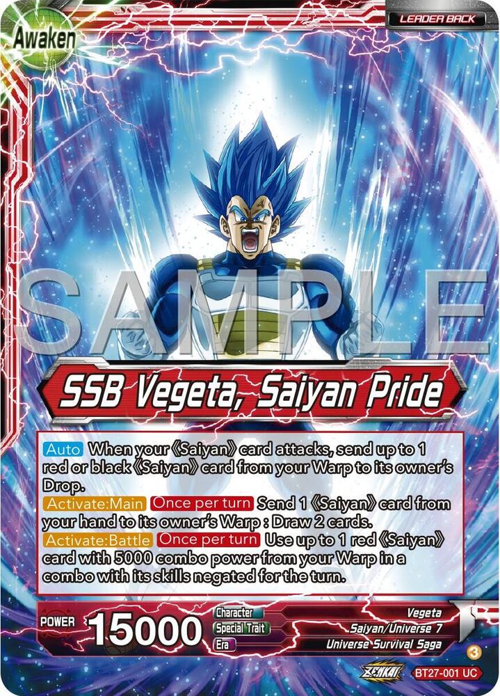 Vegeta SSB Vegeta Saiyan Pride BT27-001 History of Z Dragonball Super card