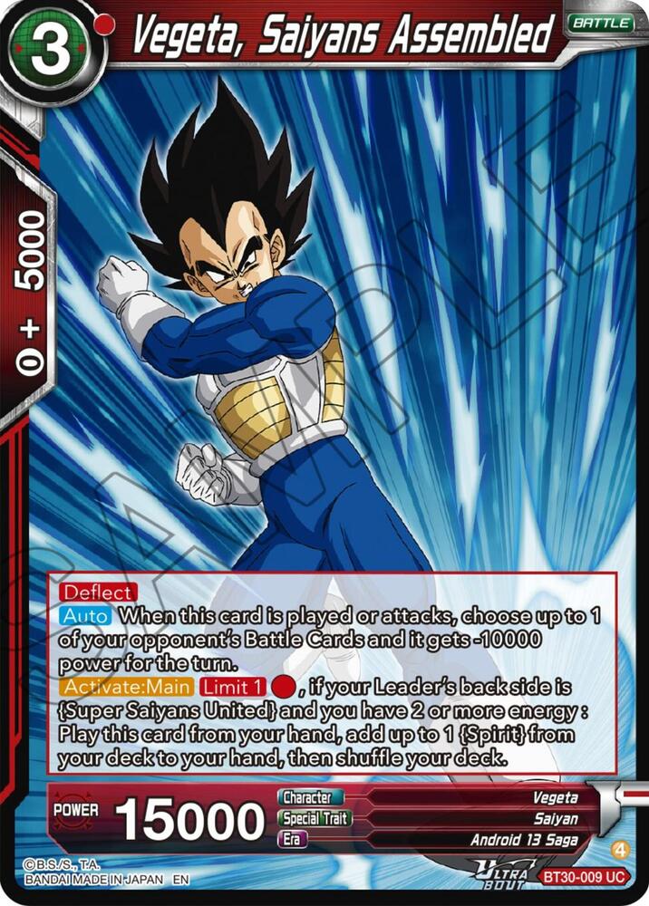 Vegeta Saiyans Assembled BT30-009 Three Glorious Fighters Dragonball Super card