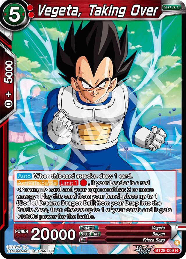 Vegeta Taking Over BT28-009 Prismatic Clash Dragonball Super card