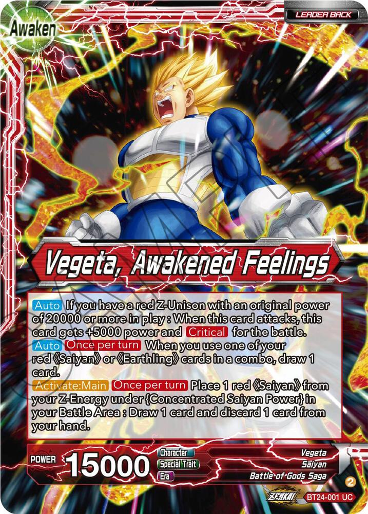 Vegeta Vegeta Awakened Feelings Foil BT24-001 Beyond Generations Dragonball Super card