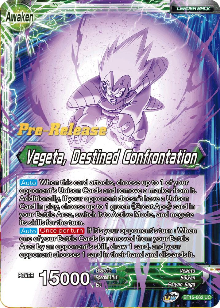 Vegeta Vegeta Destined Confrontation BT15-062 Saiyan Showdown Pre-Release Cards Dragonball Super card