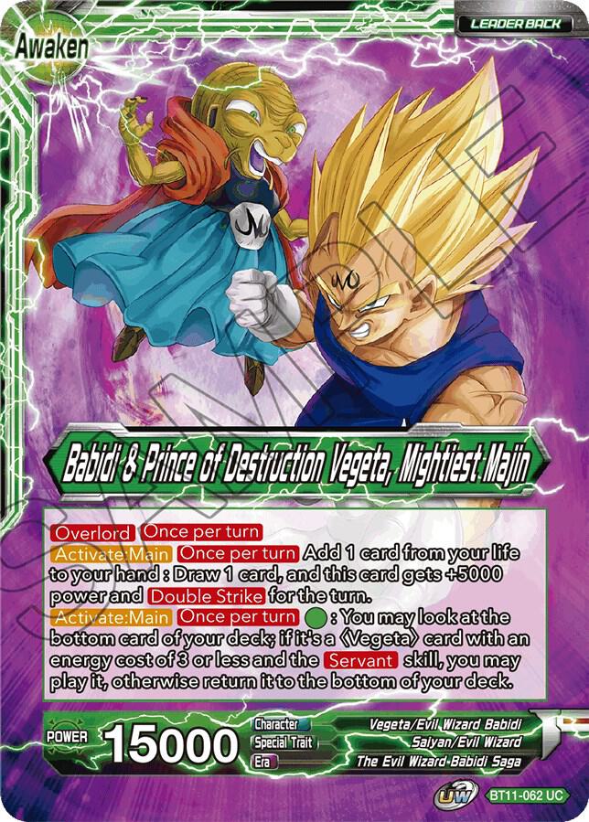 Vegeta and Babidi Babidi and Prince of Destruction Vegeta Mightiest Majin BT11-062 Vermilion Bloodline Dragonball Super card