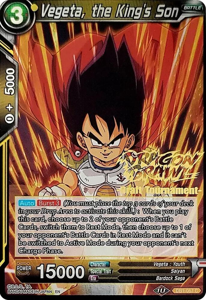 Vegeta the Kings Son Dragon Brawl Draft Tournament Gold Stamped Foil DB1-067 Promotion Cards Dragonball Super card