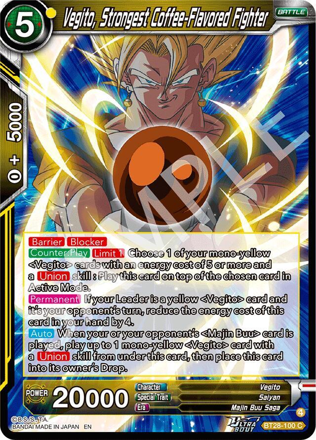 Vegito Strongest Coffee Flavored Fighter BT28-100 Prismatic Clash Dragonball Super card