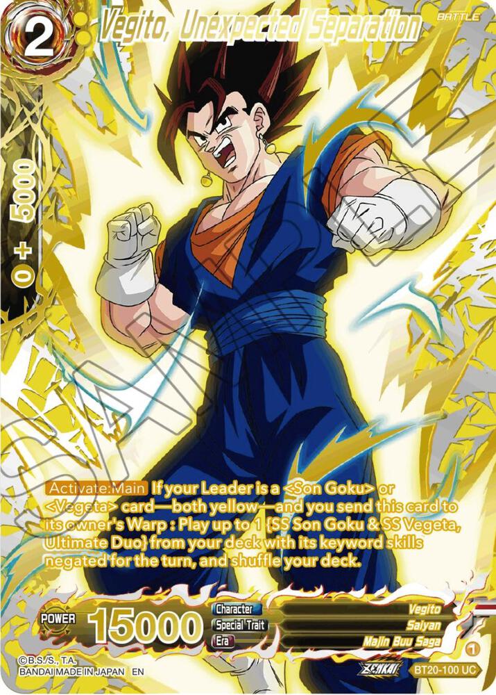 Vegito Unexpected Separation Gold Stamped BT20-100 Power Absorbed Dragonball Super card