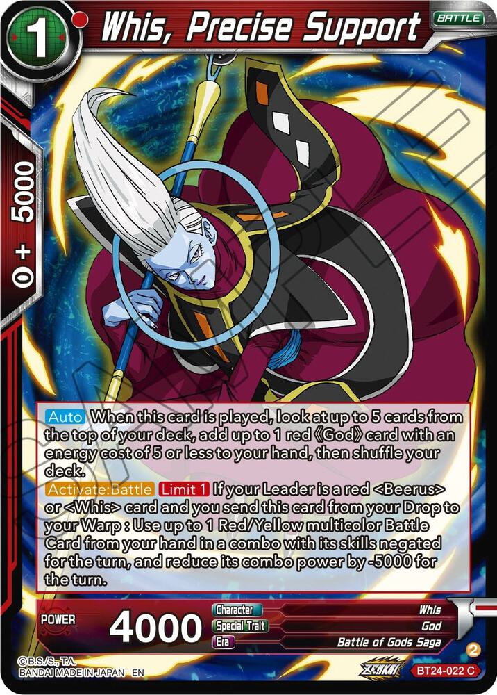 Whis Precise Support Foil BT24-022 Beyond Generations Dragonball Super card