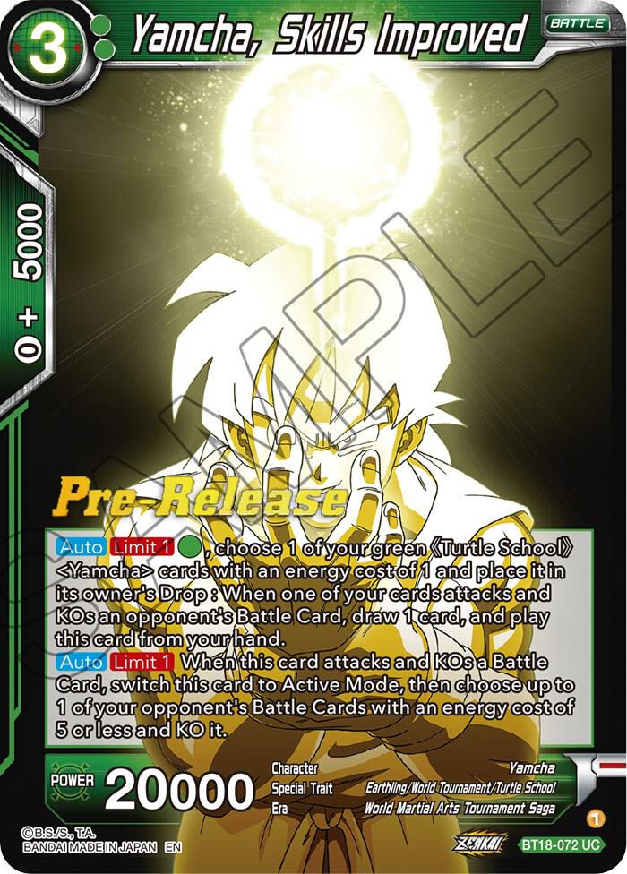 Yamcha Skills Improved BT18-072 Dawn of the Z-Legends Pre-Release Cards Dragonball Super card