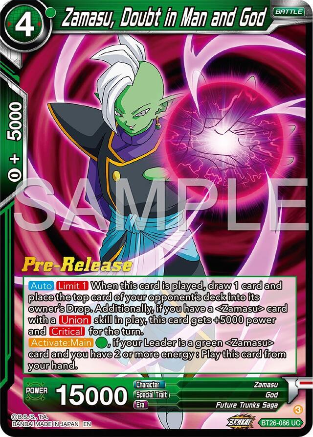 Zamasu Doubt in Man and God BT26-086 Ultimate Advent Pre-Release Cards Dragonball Super card