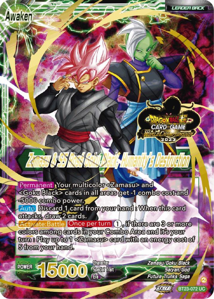 Zamasu and Goku Black Zamasu and SS Rose Goku Black Humanitys Destruction 2023 Worlds ZENKAI 06 Leader Set BT23-072 Tournament Promotion Cards Dragonball Super card