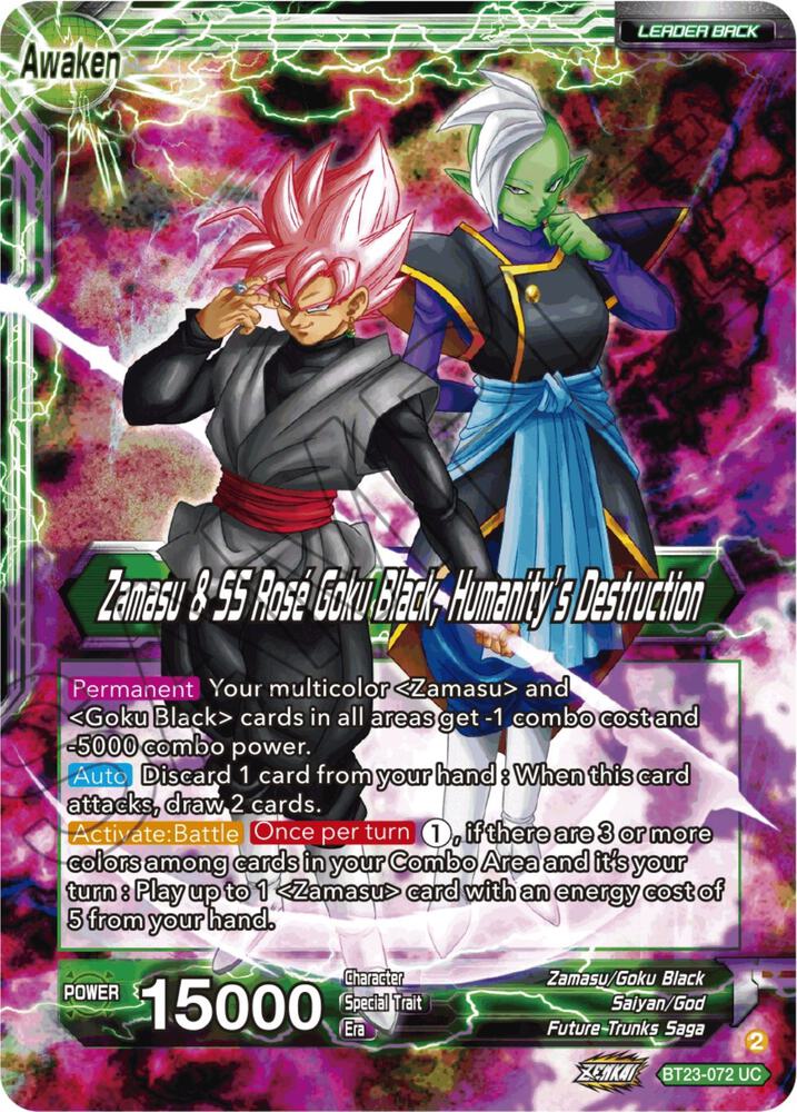 Zamasu and Goku Black Zamasu and SS Rose Goku Black Humanitys Destruction BT23-072 Perfect Combination Dragonball Super card