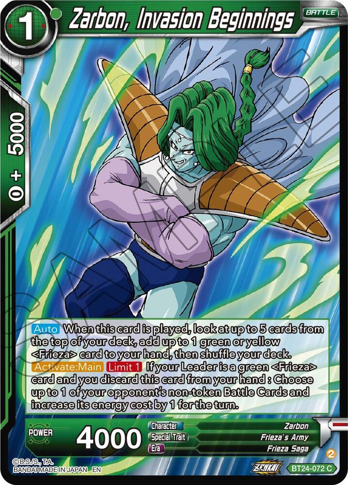 Zarbon Invasion Beginnings Foil BT24-072 Beyond Generations Dragonball Super card