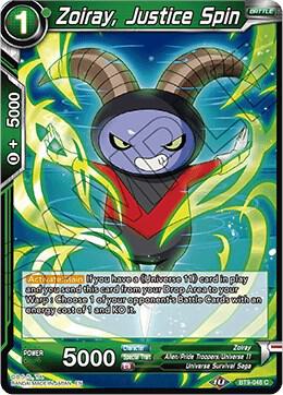 Zoiray Justice Spin BT9-048 Universal Onslaught Dragonball Super card