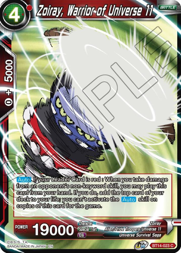 Zoiray Warrior of Universe 11 Foil BT14-023 Cross Spirits Dragonball Super card