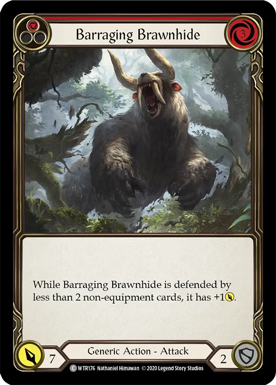 Barraging Brawnhide RED R-WTR176 - Welcome to Rathe - Unlimited Revised - Flesh and blood card