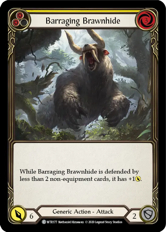 Barraging Brawnhide YELLOW U-WTR177-RF - Welcome to Rathe - Unlimited - Flesh and blood card
