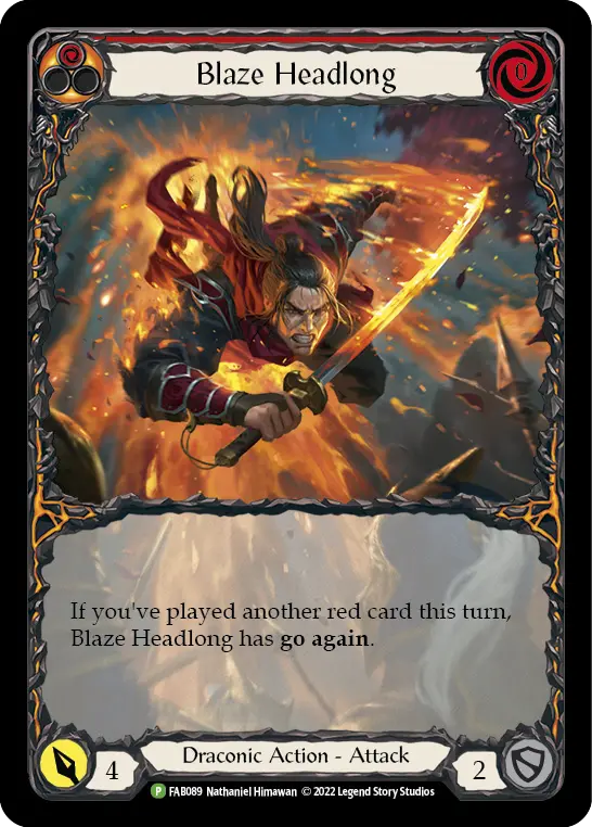 Blaze Headlong RED FAB089-RF - Marketing - Alpha Investments Uprising - Flesh and blood card