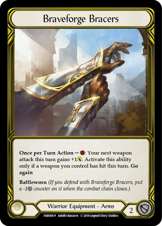 Braveforge Bracers FAB006-GF - Premier Organized Play - Arcane Rising - Flesh and blood card