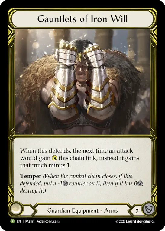 Gauntlets of Iron Will FAB181-GF - Premier Organized Play - Heavy Hitters - Flesh and blood card