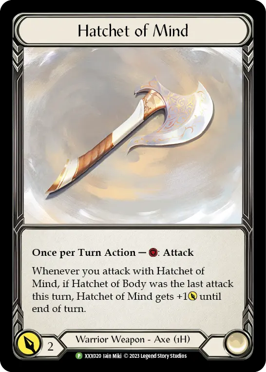 Hatchet of Mind XXX020 - Organized Play Support - Monarch Limited 2023 - Flesh and blood card