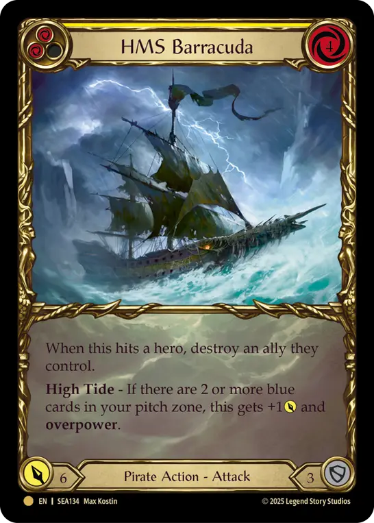 HMS Barracuda YELLOW SEA134-TP - High Seas - Treasure Pack - Flesh and blood card