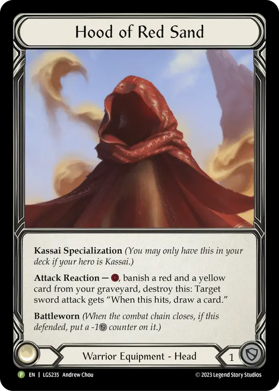Hood of Red Sand LGS235-RF - Pre-release - Heavy Hitters - Flesh and blood card